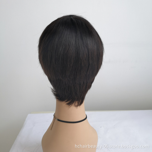 Free Shipping Short Straight Brazilian Human Hair Wig Natural Color #1b /99j Machine Made Human Hair Wigs For Women